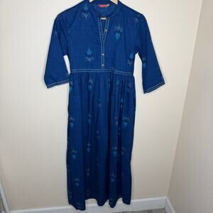 Vishudh Blue Fit and Flare 100% Cotton Dress Small